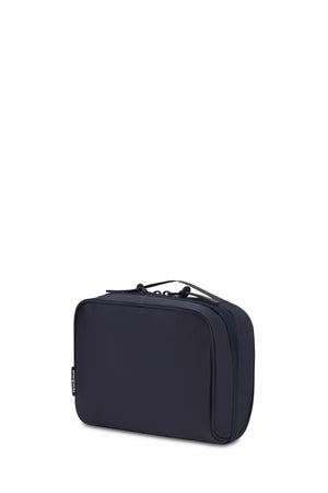 Swissgear 2698 Toiletry-Tech Kit - Clamshell styled case with one half featuring a zippered toiletry compartment and the other featuring multiple storage pockets and elastic straps for cords, adaptors, and other small items.