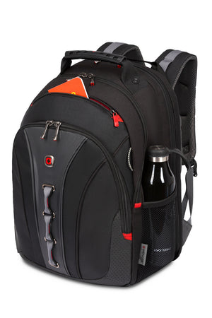 Wenger Legacy 16 inch Laptop Backpack - Black/Gray Mesh side pockets are sized to hold a water bottle or umbrella