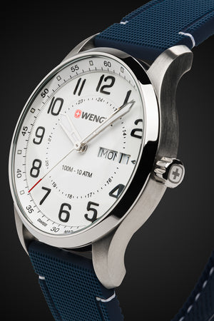 Wenger Attitude Watch - Stainless Steel with White Dial and Blue Silicone Strap