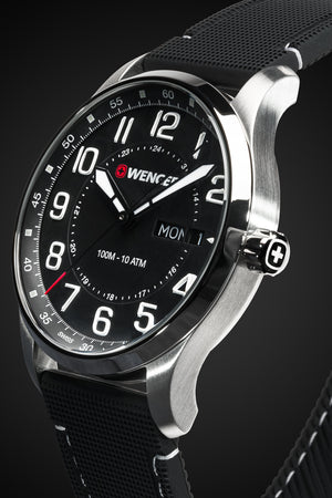 Wenger Attitude Watch - Stainless Steel with Black Dial and Black Silicone Strap