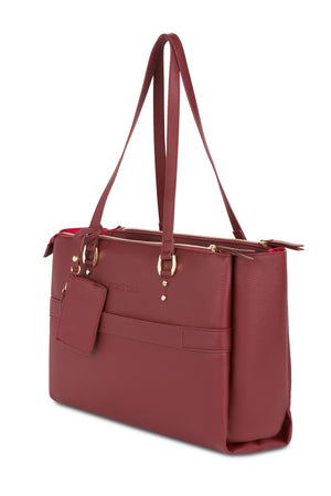 Swissgear 9903 14 inch Laptop Tote Red Vegan Leather outer with gold metal accents is stylish and elegant