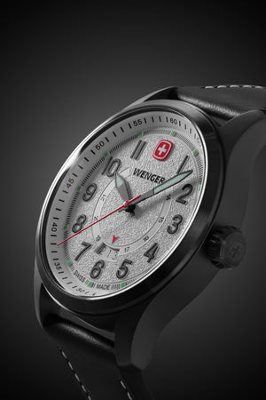 Wenger Terragraph Watch - Black Ice with White Dial and Black Leather Strap