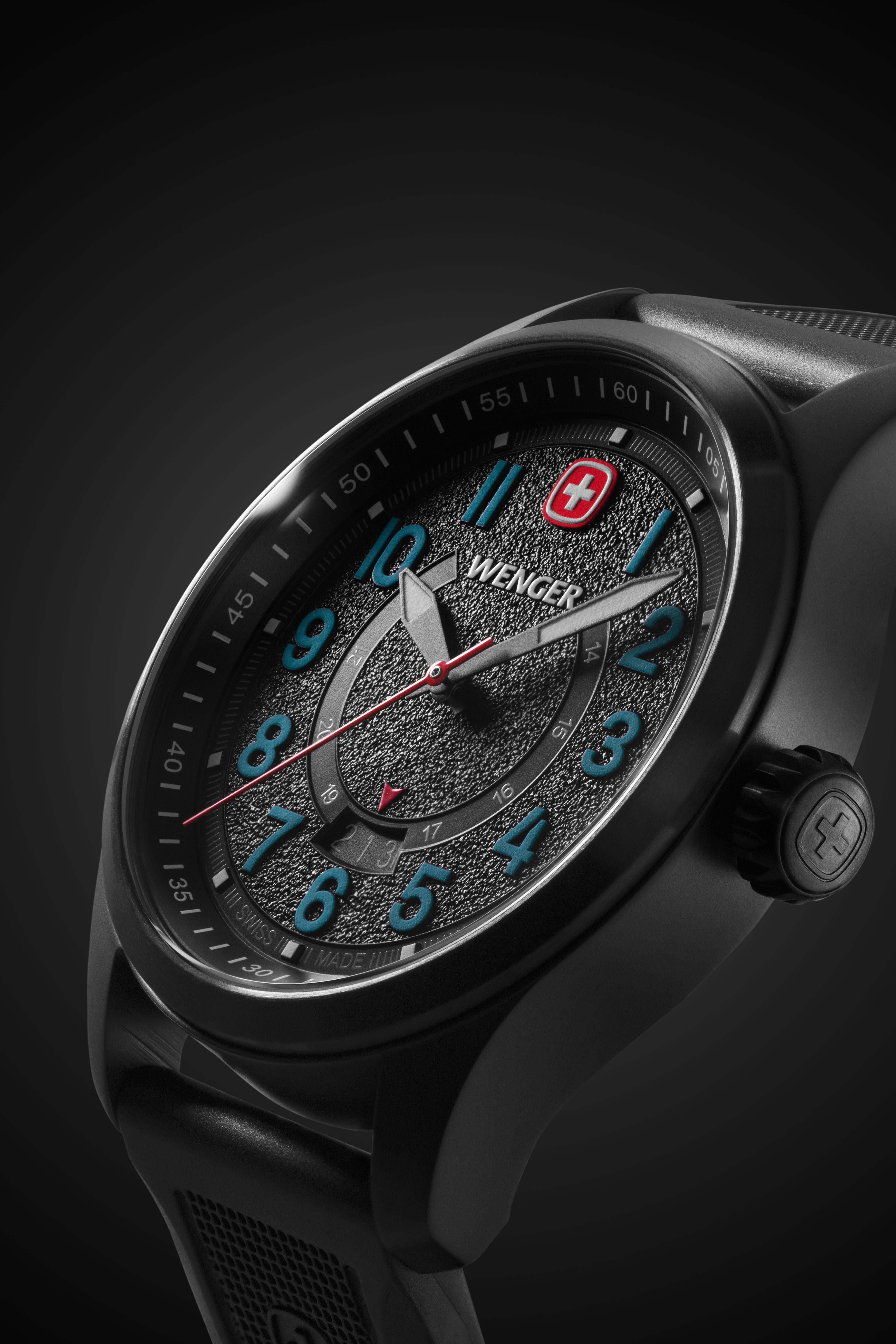 Wenger 自動巻き 腕時計 ブラック Wenger Terragraph Watch - Black with Black Dial and Black Silicone