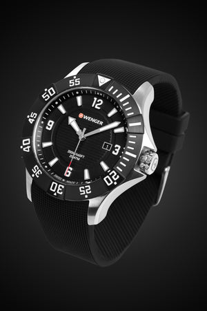 Wenger Seaforce Swiss Watch in Black with Black Dial and Black Silicone Strap