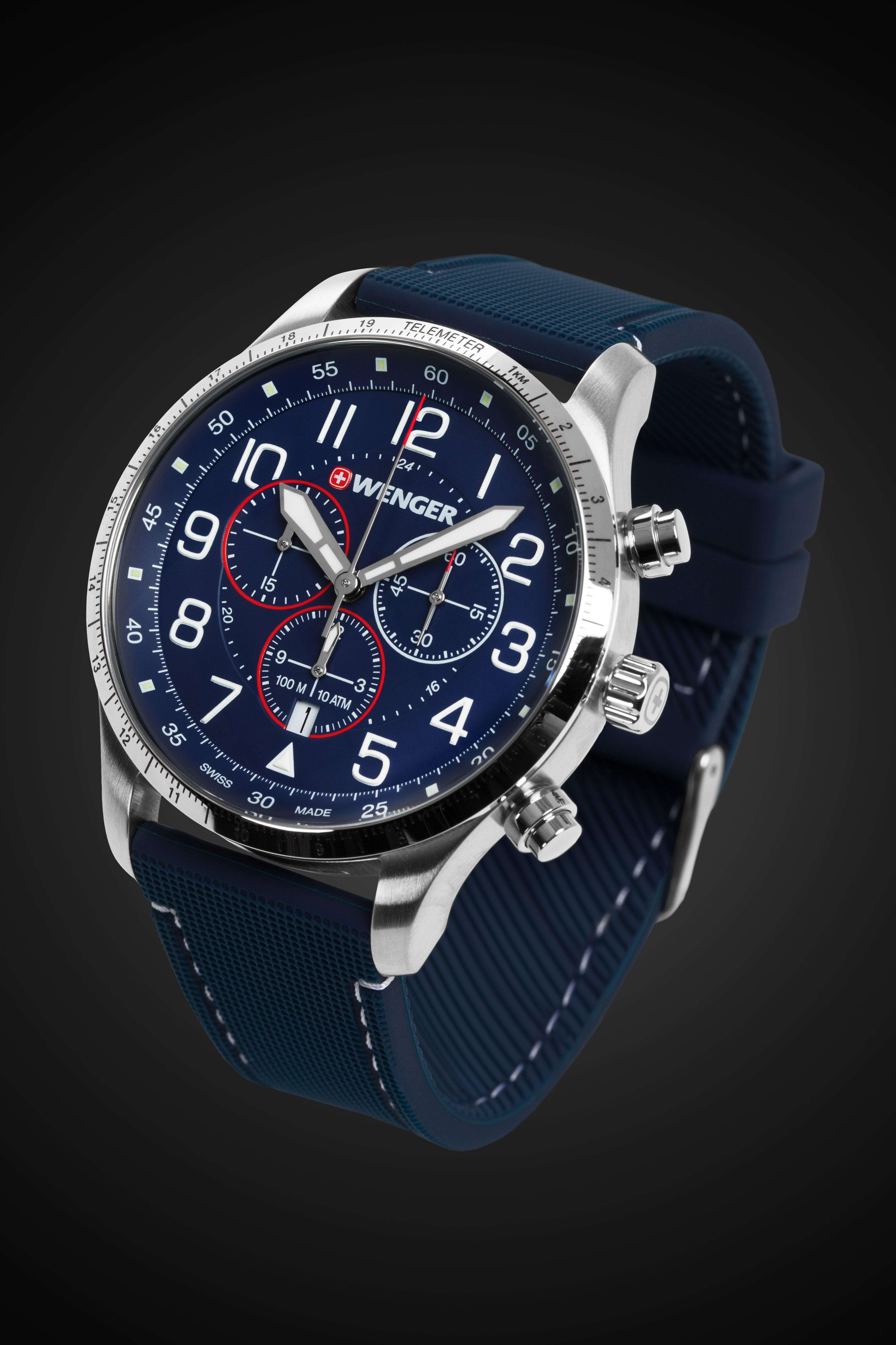 Wenger Attitude Chrono Watch Stainless Steel with Blue Dial and