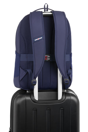 Swissgear Orientation 16 inch Laptop Backpack - Navy Pass-Thru trolley sleeve slides over the handle of wheeled luggage for easy travel with multiple bags