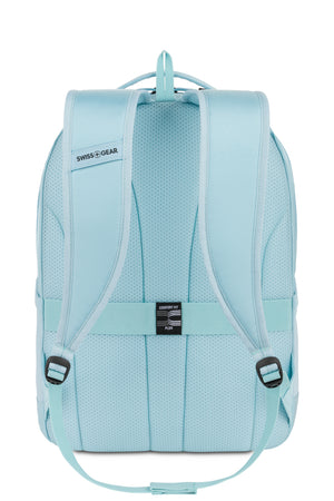 Swissgear Orientation 16 inch Laptop Backpack - Light Blue Plush, breathable Comfort Fit Plus back panel with integrated trolley strap to attach your bag to a wheeled luggage when on the go