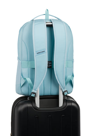 Swissgear Orientation 16 inch Laptop Backpack - Light Blue Pass-Thru trolley sleeve slides over the handle of wheeled luggage for easy travel with multiple bags