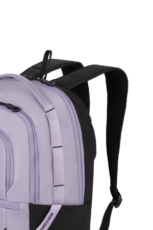 Swissgear Versa 16 inch Laptop Backpack - Lavender Gray Latch points in front panel and on sides for attaching extra gear to