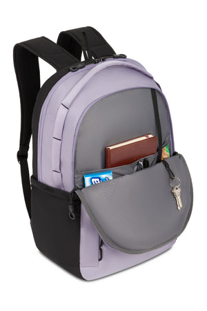 Swissgear Versa 16 inch Laptop Backpack - Lavender Gray Essentials organizer compartment includes two elastic mesh pockets, elastic pen loops, a slip-in pocket for a folder or notebook, plus an integrated lanyard for attaching keys or a fob to.