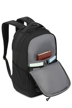 Swissgear Shield 16 inch Laptop Backpack - Black Integrated organizer with dual elastic mesh pockets, room for pens, plus a large slip-in pocket for notebooks and folders