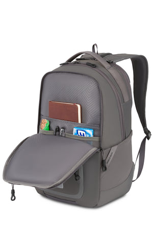 Swissgear Shield 16 inch Laptop Backpack - Dark Gray Integrated organizer with dual elastic mesh pockets, room for pens, plus a large slip-in pocket for notebooks and folders