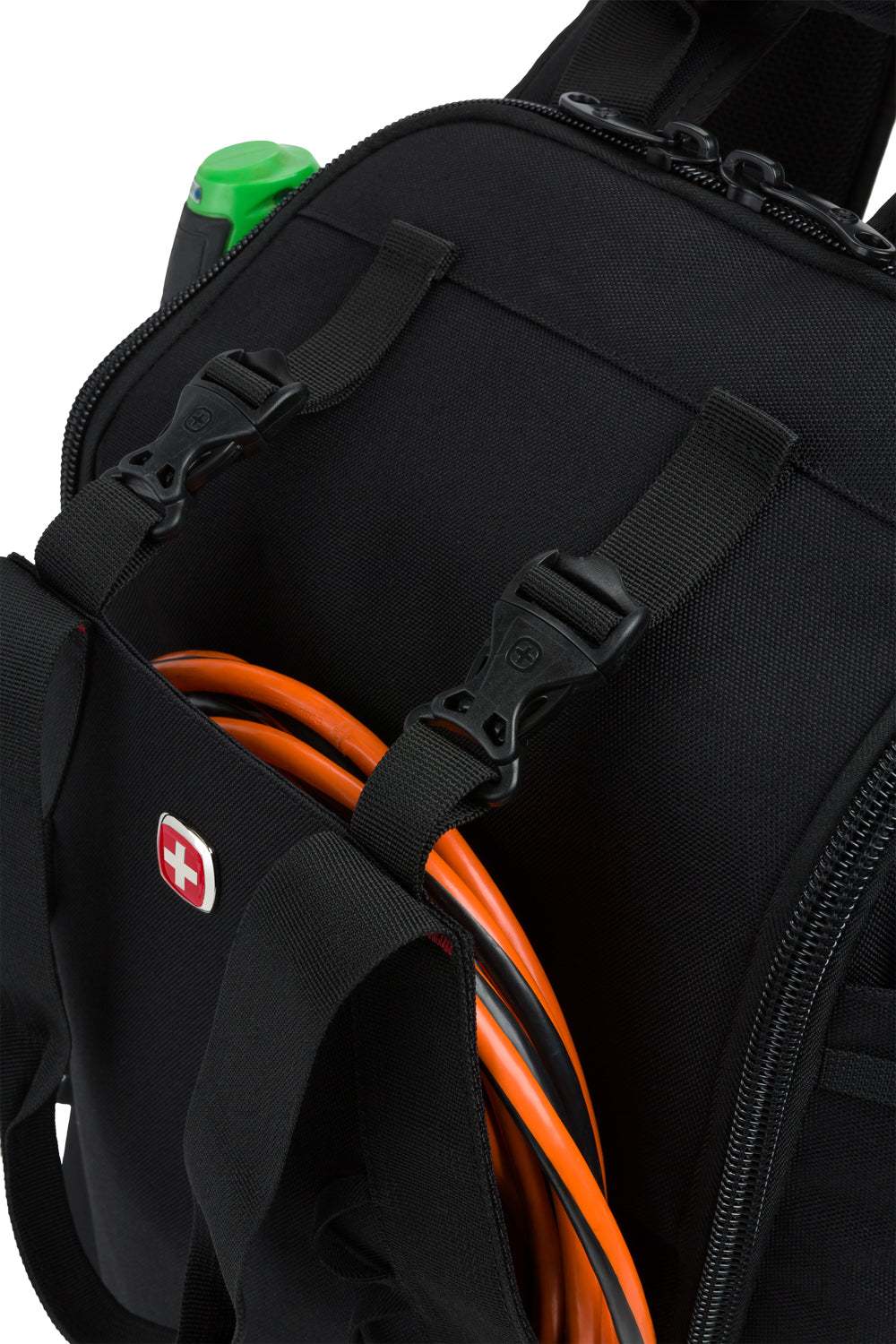 Swissgear 1035 Pro Toolbag Backpack - Black Equipped with multiple accessory clips for securing additional gear externally, enabling you to tailor your setup for different job requirements