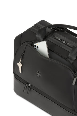 SWISSGEAR 1098 Weekender Tote Travel Bag - Black Front zippered quick-access pocket includes an integrated lanyard for attaching keys or a fob to.