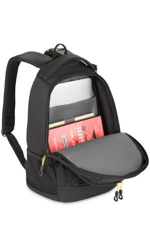 SWISSGEAR 1186 Laptop Backpack - Special Edition - Black Gold Main Compartment has a padded pocket that holds up to a 13 inch laptop