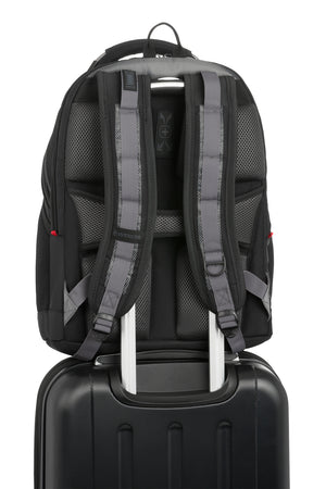Wenger Synergy 16 inch Laptop Backpack - Black/Gray Pass-Thru trolley sleeve slides over the handle of wheeled luggage for easy travel with multiple bags