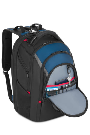 Wenger Ibex 17 inch Laptop ScanSmart Backpack - Black/Gray/Blue Essentials organizer keeps power cords, chargers and business cards neat and accessible