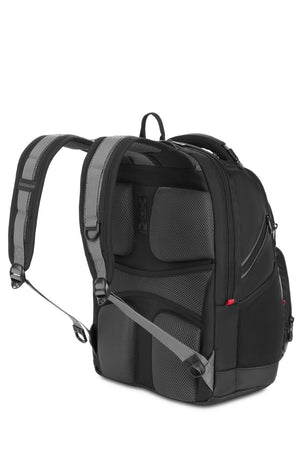 Wenger Synergy Pro 16 inch Laptop Backpack - Black/Gray Ergonomically contoured, adjustable padded shoulder straps feature breathable mesh fabric and shock absorbers for ultimate comfort