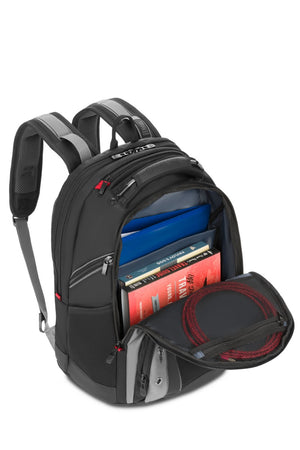 Wenger Synergy Pro 16 inch Laptop Backpack - Black/Gray Roomy main compartment accommodates books, files, a sweater, or even a change of clothes