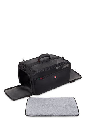 Swissgear 3323 Carry-On Pet Carrier Fully padded, removable comfort bed is machine washable and is made of soft sheepskin-like material for superior comfort