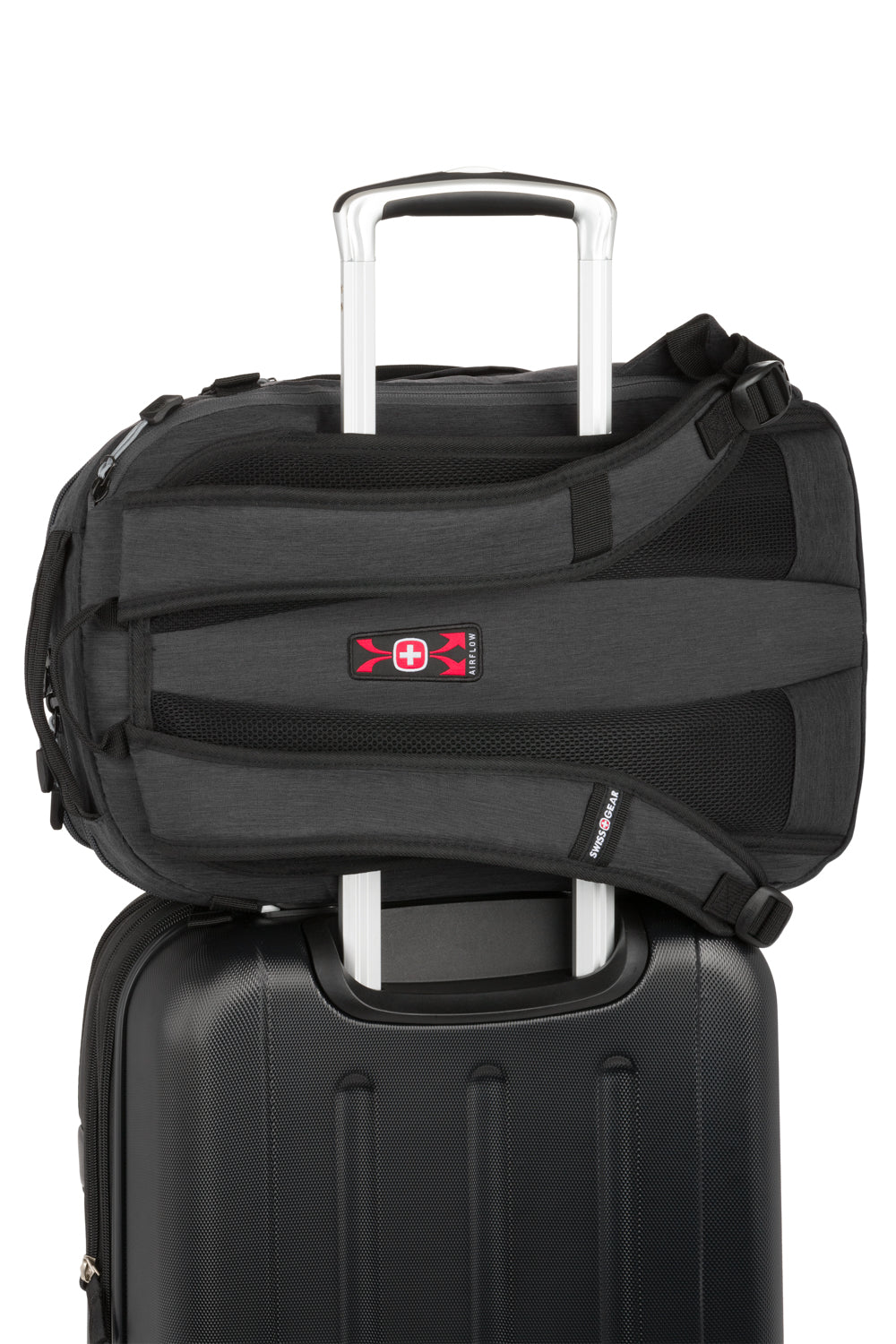 Swissgear 3555 Hybrid Laptop Backpack - Gray Back panel add-a-bag feature allows bag to slide over extended handle of wheeled luggage