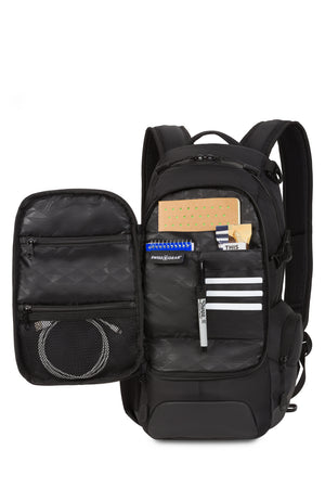 SWISSGEAR 3598 City Backpack Front organizer panel with divider pockets and compartments for IDs, credit cards, smartphone, travel documents, and other essentials