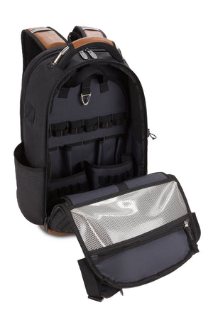 SWISSGEAR 3636 USB Work Pack Pro Tool Backpack Second zippered compartment with key clip, double slip pockets, and four divider slots 