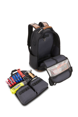 SWISSGEAR 3636 USB Work Pack Pro Tool Backpack Exterior front pocket with 20 divider slots to hold tools 