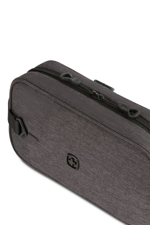 Swissgear 3881 Vertical Hanging Toiletry Bag Hanger hook latches to bag's front to convert into a web loop handle when not in use