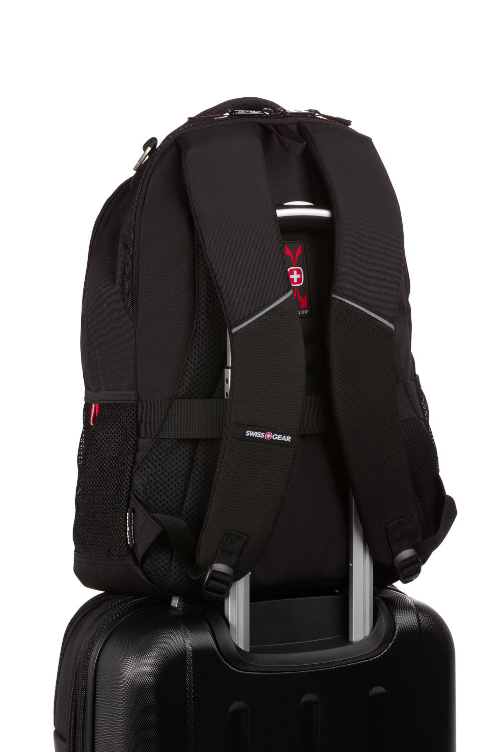 Swissgear 3918 Laptop Backpack - Add-a-bag trolley strap on back panel to easily glide over carry-on’s telescopic handle
