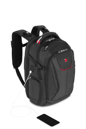 SWISSGEAR Travel Tech Elite USB ScanSmart Laptop Backpack in Black/Red