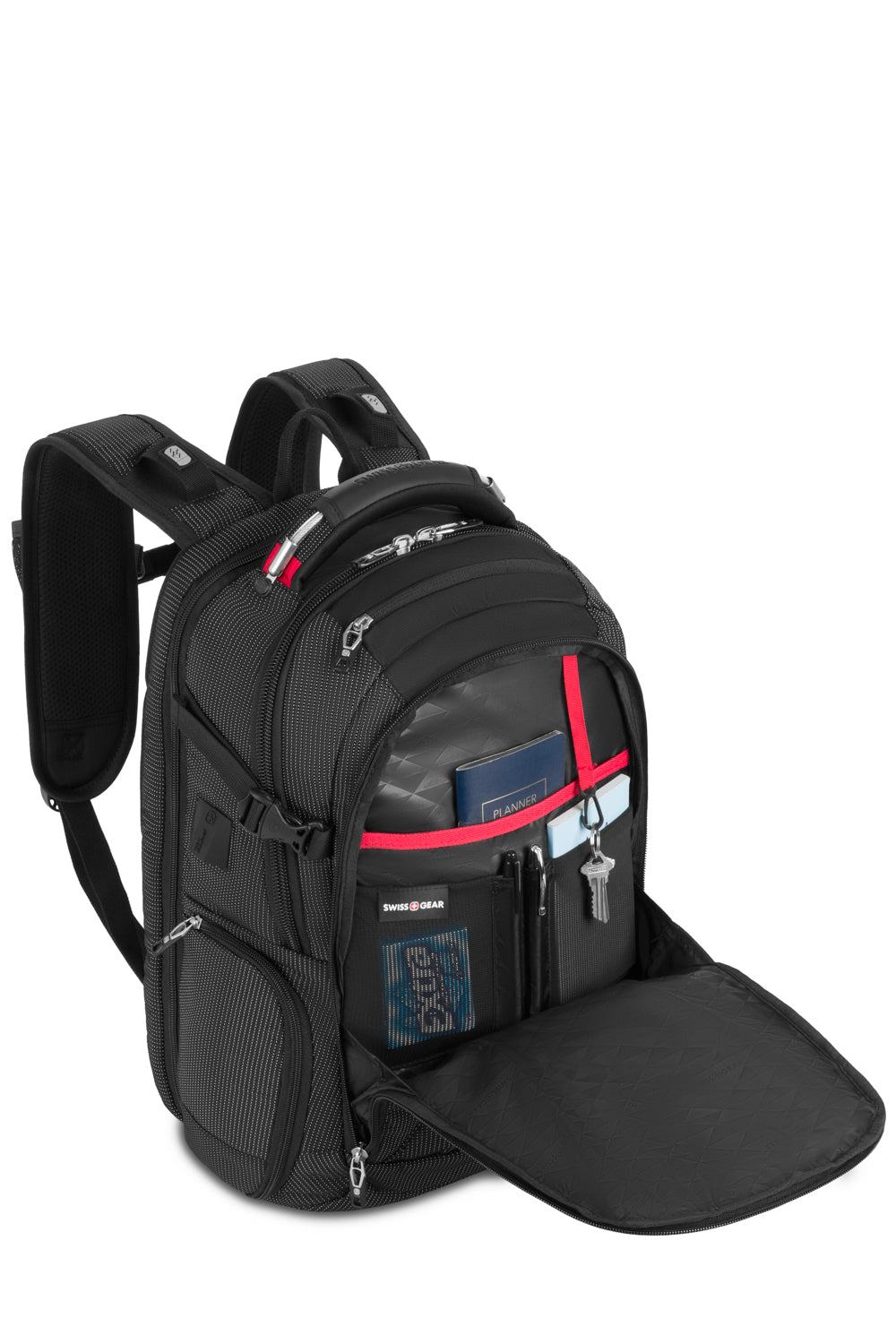 SWISSGEAR Travel Tech Elite USB ScanSmart Laptop Backpack - Black/Red - 06