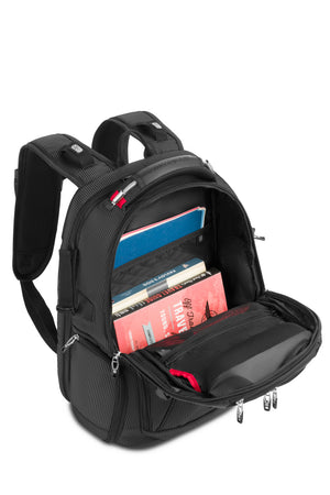 SWISSGEAR Travel Tech Elite USB ScanSmart Laptop Backpack in Black/Red