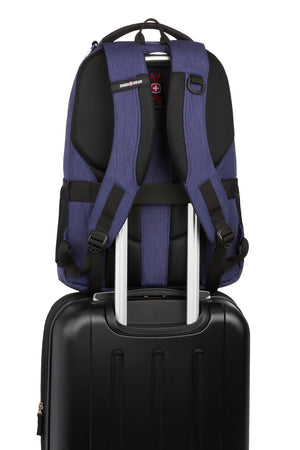 SWISSGEAR 5505 Laptop Backpack with Add a bag trolley strap feature allows bag to slide over extended handle of wheeled luggage