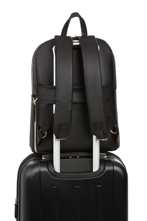 Wenger LeaMarie Slim 14 inch Laptop Backpack - Black Pass-Thru trolley sleeve slides over the handle of wheeled luggage for easy travel with multiple bags