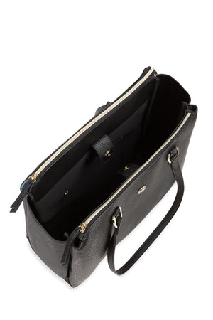 Wenger Rosalyn 14 inch Laptop Tote - Black/Sky Blue Spacious main compartment has 2 organizer pockets, an additional zippered pocket, and a magnetic snap buckle