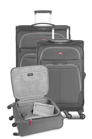 Swissgear 6270 Expandable Liteweight 3 piece Spinner Luggage Set - Pewter Set contains the 19