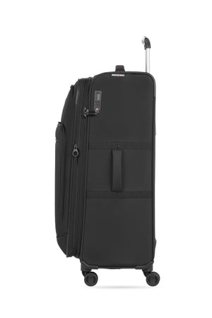 SWISSGEAR 7070 Large Expandable Spinner Padded reinforced top and side handles for easy lifting and carrying, plus a bottom 'pocket' handle for increased maneuverability