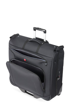 SWISSGEAR Zurich Garment Bag - Black Deep, gusseted front pocket for additional storage space plus wide complementary front pocket for items you may want to keep handy