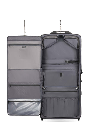 SWISSGEAR Zurich Garment Bag in Black with dual hooks that allow luggage to convert to hanging wardrobe