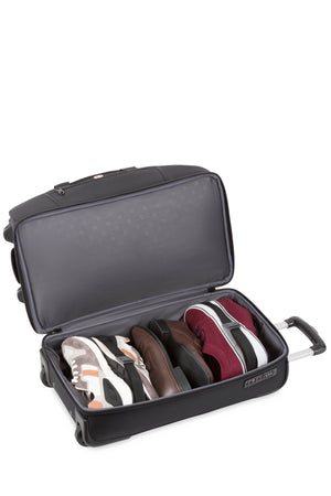 SWISSGEAR Zurich Wheeled 48L Duffel Bag - Black with Zippered bottom compartment offers additional packing space and is equipped with adjustable tie-down straps to keep your items in place, plus a flush-mounted TSA-approved combination lock to keep them s