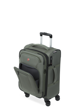 SWISSGEAR 7070 Expandable Carry-On Spinner - Green A trio of zippered front pockets, including a deep gusseted pocket, plus a handy 'ticket' pocket allow you to stay organized on the go