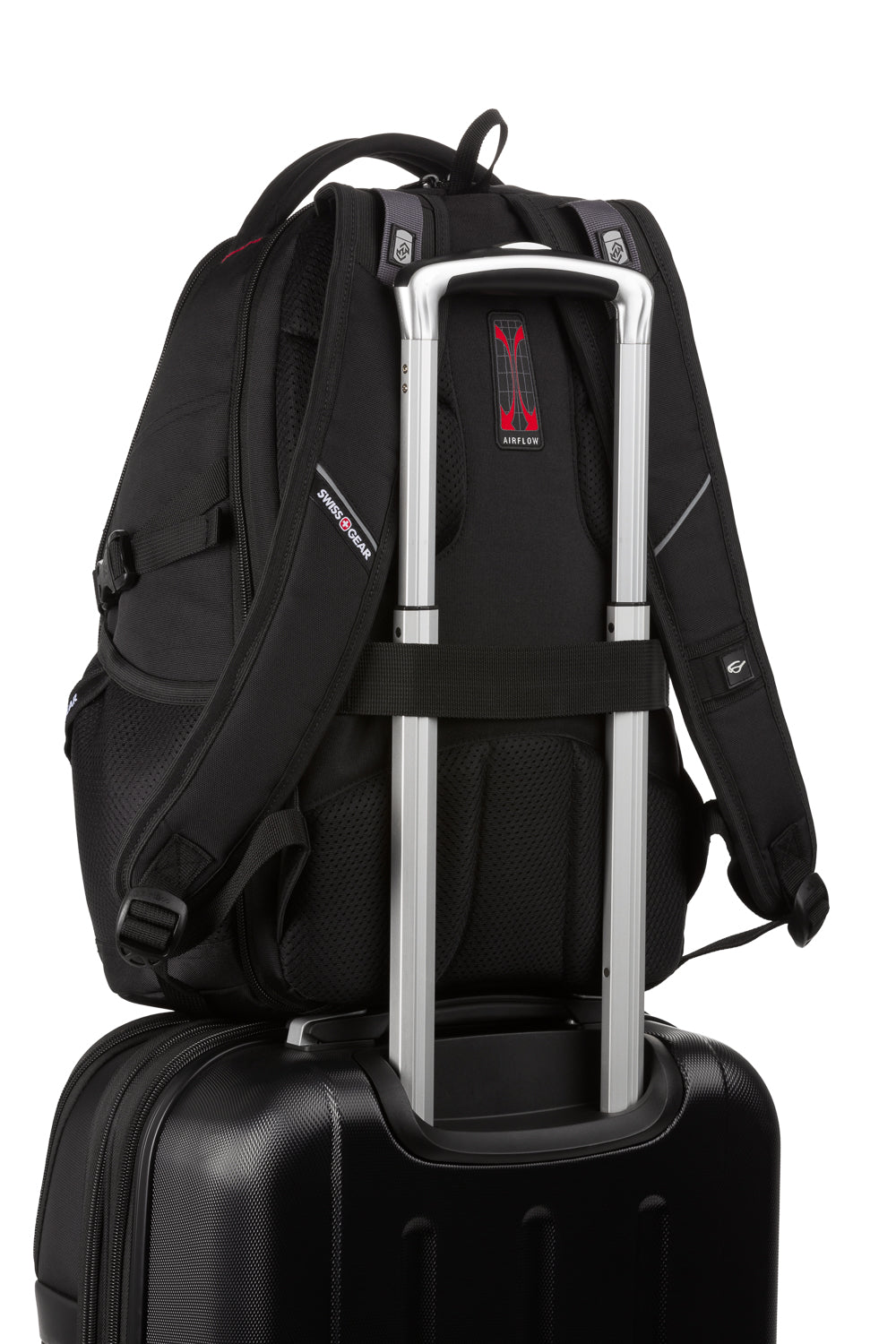 Swissgear Weekend Escape 2pc Luggage Set Add-a-bag strap fits over the extension handle of rolling luggage for secure stacking