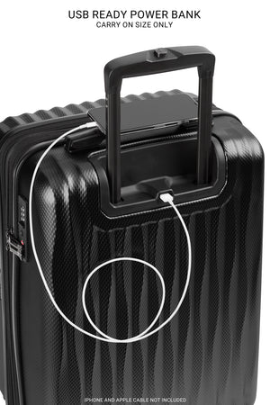 Energie Expandable Spinner 2 Piece Trunk Set - Black with Built-in external USB port (Carry on Only)