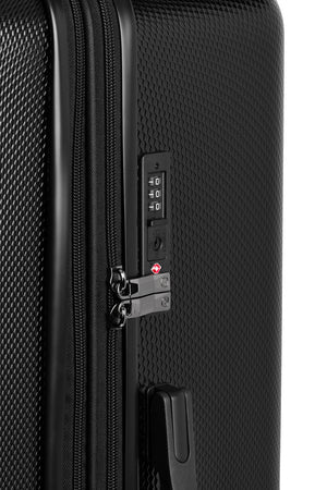 Energie Expandable Spinner 2 Piece Trunk Set - Black Integrated, flush mounted TSA approved combination locks for added security