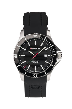 Wenger Seaforce Watch - Stainless Steel Case with Black Dial and Black Silicone Strap 