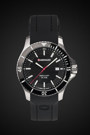Wenger Seaforce Watch - Stainless Steel Case with Black Dial and Black Silicone Strap 