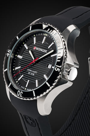 Wenger Seaforce Watch - Stainless Steel Case with Black Dial and Black Silicone Strap 