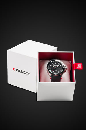 Wenger Seaforce Watch - Stainless Steel Case with Black Dial and Black Silicone Strap 