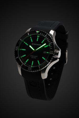 Wenger Seaforce Watch - Stainless Steel Case with Black Dial and Black Silicone Strap 